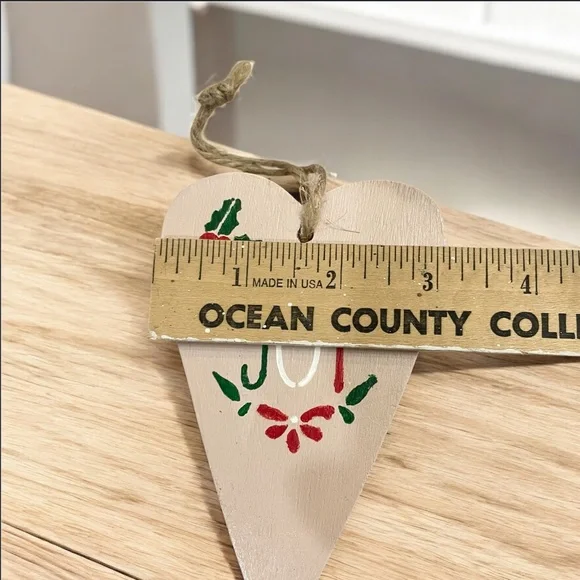 Handmade Joy Wooden Holiday Ornament - Cream and Red - Picture 3 of 6